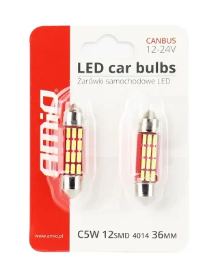 Cenově Výhodný Amio 01632 Žárovky LED CANBUS 4014 12SMD Festoon C5W C10W C3W 36mm White 12V/24V
