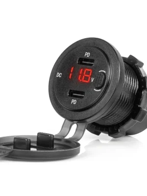 Amio 04226 Nabíječka do auta 2x USB-C s testerem napětí 12/24V vodotěsná Cenová Bomba