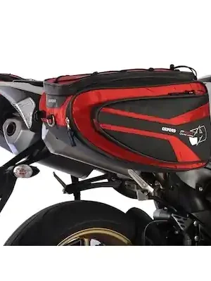 boční brašny na motocykl P50R, OXFORD (černé/červené, objem 50 l, pár) Vysoce Kvalitní