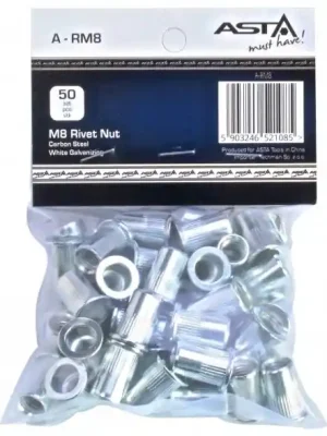 ASTA A-RM8/OPAK, Nýtovací matice s plochou hlavou M8 x 18 mm | ocelové maticové nýty Expresní Doručení