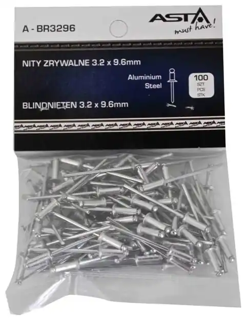 ASTA A-BR3296/100, Trhací nýty hliník-ocel s plochou hlavou 3,2×9,6 mm | spojovací materiál Vysoce Kvalitní