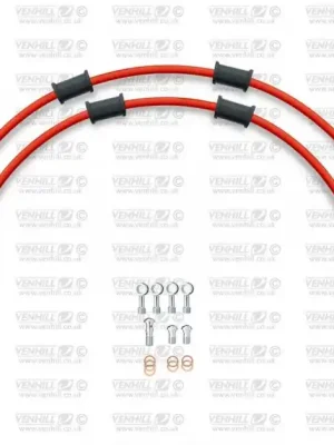 Aktuální CROSSOVER Hadice přední brzdy sada Venhill POWERHOSEPLUS YAM-10028F-RD (2 hadice v sadě) červené hadice, chromové koncov