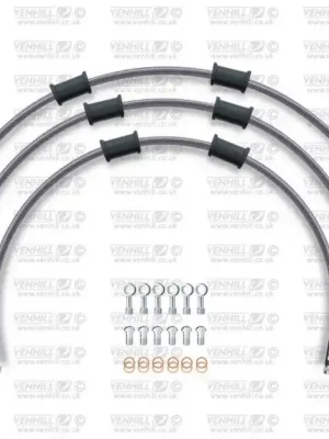 Autentický STANDARD Hadice přední brzdy sada Venhill POWERHOSEPLUS KAW-10003FS (3 hadice v sadě) Průhledné hadice, nerezové koncovk