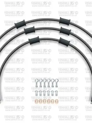 Vysoce Kvalitní STANDARD Hadice přední brzdy sada Venhill POWERHOSEPLUS KAW-15003F-BK (3 hadice v sadě) černé hadice, chromové koncovky