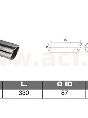 Výprodej koncovka výfuku nerezová kulatá, vnější průměr 90mm, délka 330mm, vnitřní průměr 87mm ASSO
