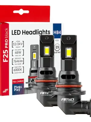 LED žárovky hlavního svícení Série F25 PRO BLACK FULL CANBUS HB4 68W 12V 24V AMIO-04723 Cenový Hit