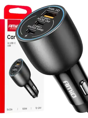 Nabíječka do auta 2x USB C port + USB A port 12/24V 100W AMIO-04371 Odeslání Ihned