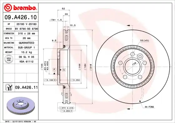 Brzdový kotouč BREMBO 09A42611 Objednat Nyní