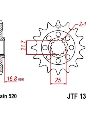 řetězové kolečko pro sekundární řetězy typu 520, JT (17 zubů) Akční Nabídka