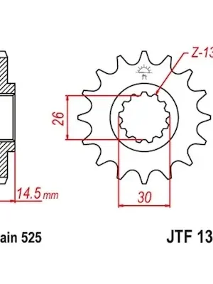 Víkendová Akce řetězové kolečko pro sekundární řetězy typu 525, JT (16 zubů)