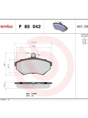 Víkendová Akce Sada brzdových destiček, kotoučová brzda BREMBO P 85 042