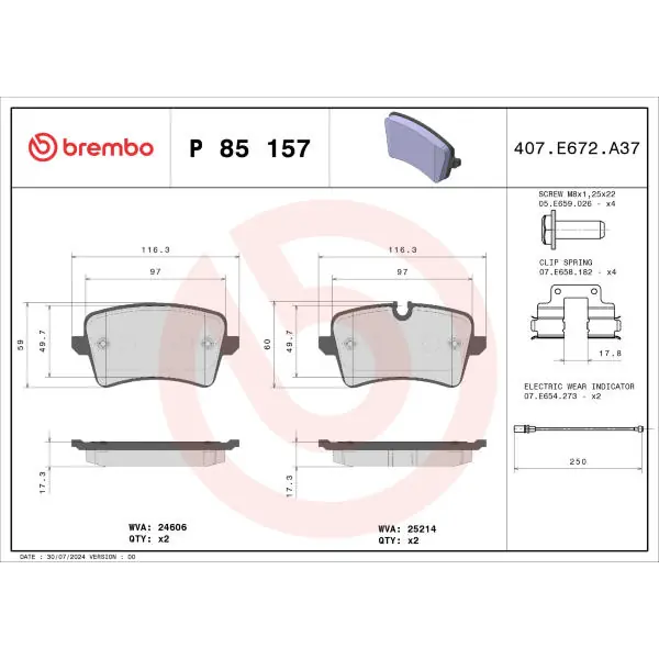 Sada brzdových destiček, kotoučová brzda BREMBO P 85 157 Dokud Zásoby Vydrží