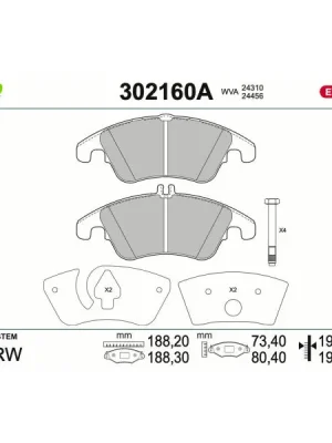 Sada brzdových destiček, kotoučová brzda VALEO 302160A Víkendová Akce
