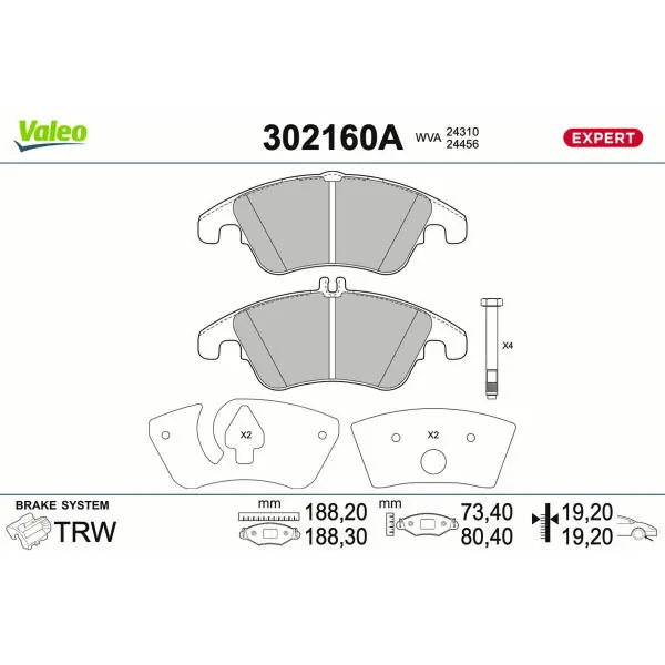 Sada brzdových destiček, kotoučová brzda VALEO 302160A Víkendová Akce